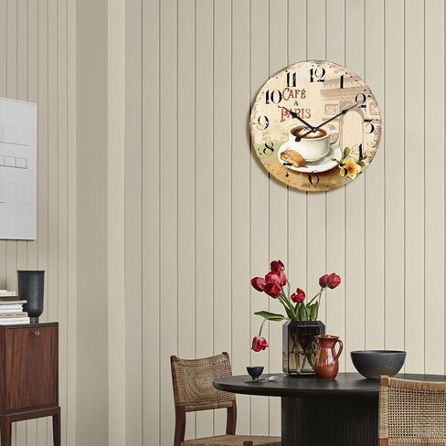 HQF Vintage Wall Clock,12" French Wall Clocks Cafe & L'Arc de Triomphe Style Rustic Clocks Farmhouse Clock Silent Clock Upgraded Movement MDF Wooden for Living Room Bedroom Kitchen Decor in Saudi Arabia