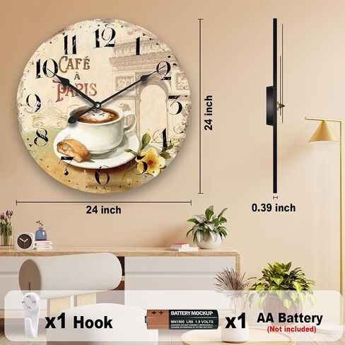 HQF Vintage Wall Clock,12" French Wall Clocks Cafe & L'Arc de Triomphe Style Rustic Clocks Farmhouse Clock Silent Clock Upgraded Movement MDF Wooden for Living Room Bedroom Kitchen Decor in Saudi Arabia