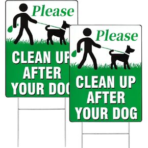 Please Clean Up After Your Dog Signs 2PCS 12.6" x 9.5" Double Sided Pick Up After Your Dog Sign with Metal Wire H-Stakes No Dog Poop Signs for Yard Easy to Install No Pooping Dog Lawn Sign