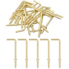 uxcell Right Angle Hooks, 20Pcs 2" L Shaped Screw Hooks Screw in Hooks, 7 Shape Right Angle Metal Screw Hooks for Hanging, Black