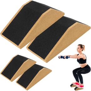 QWORK 4 Pack Cork Squat Wedge Block for Improved Squat Posture, Physical Therapy, and Calf Raises, Non-Slip Heel Elevated Slant Board, Squat Platform, Avoid Muscle Strain, Optimize Squat Form
