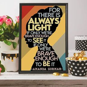 Amanda Gorman Poster Canvas Prints, Poem Amanda Gorman Wall Art The Hill We Climb Poem Poster Inaugural Poem Poster There Is Always Light Art Black History Month Wall Art Decor 16x24 Inch FRAMED