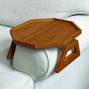 Shamrock Home Bamboo Couch Arm Table, Clip On Tray Sofa Table for Couches. Sofa Arm Tray for TV Dinners, Remotes, Drinks and Snacks, and Small Spaces - 13x10.8in, Beige