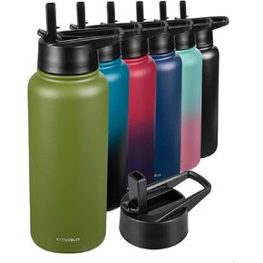 Water Bottle Insulated 32oz Straw Lid, Leak Proof, Vacuum Insulated,Stainless Steel Water Bottle Wide Mouth for Sports, Gym, BPA-Free Keep Cold 24H Hot 12H (GREEN)