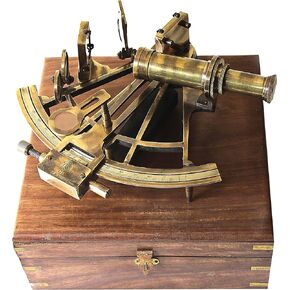 Antique German Working Model Brass Sextant Marine Sea Collectible Nautical Telescope Navigational Instrument with Compass and Telescope Home & Office Decor