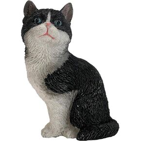 Sandicast SS30402 Small Size Tuxedo American Shorthair Cat Sculpture, Black/White