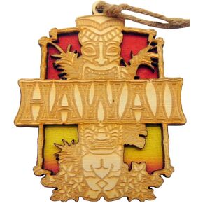 Hawaii Tiki Ornament Wooden Hawaiian Christmas Tree Decoration Polyesian Tropical Island Design Made in USA