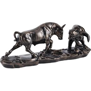 Wall Street Bull and Bear Statue, Charging Stock Market Bull Animal Sculpture, Unique Resin Bull VS Bear Figurine Stock Market Decor for Office, Home, Stock Market Lovers (Gold, S)