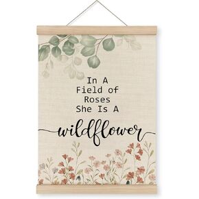 MAQIKA Baby Girl Nursery Decor Poster Framed with Wood Hanger, Boho Nursery Decor for Girl, Girl Nursery Hanging Wall Decor, Wildflower Nursery Decor Canvas Wall Art for Baby Girls Room 12x16 Inch