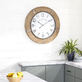 Deco 79 Rustic Wood Round Wall Clock, 32" x 2" x 32", Brown