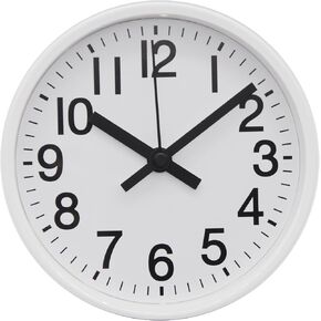 AoCasa 6 inch Desk Wall Clock with White Metal Frame White Battery Operated Easy to Read Quartz Home/Bedroom/Office/Kitchen, Black, White (736-WH05)