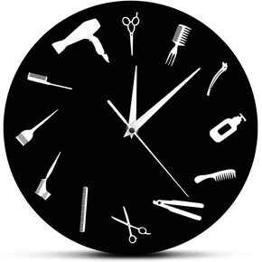 The Geeky Days 12 Inch Barbershop Clock Barber Equiment Tools Silent Wall Clock Battery Operated Quartz Modern Barber Shop Business Sign Acrylic Hanging Watch for Beauty Hair Salon Hairdresser Gift