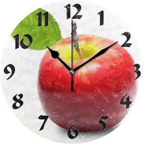 Fresh Red Apples Round Wall Clock Silent Non Ticking Battery Operated Decorative for Kitchen Living Room Bedroom Office 10 in