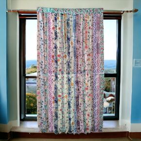 Old Silk Sari Ribbon Doorway Curtain Rod Pocket Style, Pastel Colour Bohemian Home Décor