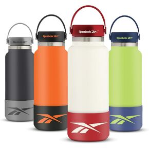 Reebok Stainless Steel Wide Mouth Water Bottle With Flex Cap For Outdoor - 40 oz - Double Wall Vacuum Insulated Sports Water Bottle With Silicone Sleeves, BPA Free