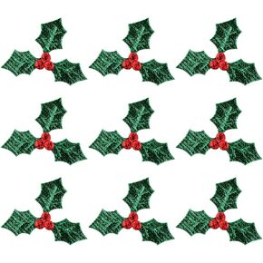 Ciieeo Christmas Craft Supplies 100pcs Holly Berries with Green Leaves Artificial Berries Faux Berry Flowers with Green Leaves for Christmas Wreath Arrangement DIY Hanging Ornament