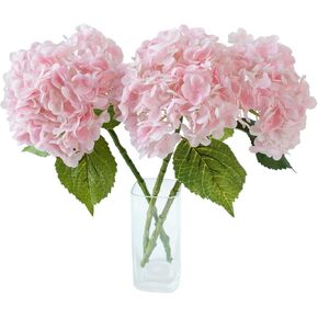 YalzoneMet 3 pcs Real Touch Dark Blue Hydrangea Artificial Flowers 21" Long Stems Large Bloom Faux Hydrangeas for Wedding Party Table Centerpieces Garden Xmas Home Decor