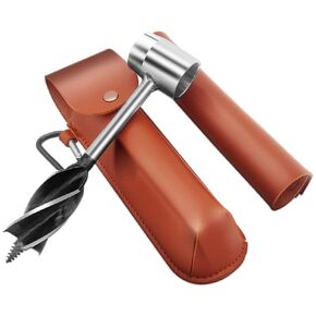 Scotch Eye Auger Wood Drill,Bushcraft Survival Settlers Tool,for Bushcrafters,Camping,Outdoor Wood Peg,Hole Maker and Bushcraft Backpack,Hand Auger Wrench with Brown Leater Pouch