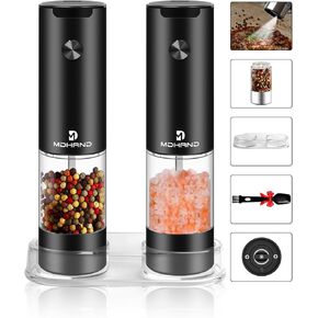 MDHAND Electric Salt And Pepper Grinder Set, 2pcs Salt And Pepper Grinder With LED Light, Adjustable Coarseness Pepper Mill Grinder, Automatic Salt And Pepper Shakers One-Hand Operation