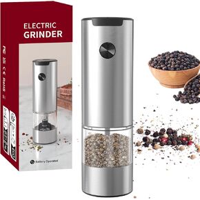 Electric Salt and Pepper Grinder Set,One-handed Automatic Operation, white LED Light,Dual Charging Base, Adjustable Coarseness,Battery Powered,Generous Capacity (1)