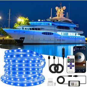 33FT Waterproof Marine LED Strip Lights with Remote, Pontoon Boat Lights App Control, 12V Interior LED Blue Strip Lights for Boat, Night Fishing Lighting for Kayaks, Jon Boats, Decks & Bass boat