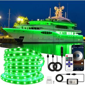 33FT Waterproof Marine LED Strip Lights with Remote, Pontoon Boat Lights App Control, 12V Interior LED Blue Strip Lights for Boat, Night Fishing Lighting for Kayaks, Jon Boats, Decks & Bass boat