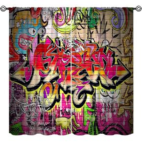 Graffiti Blackout Curtain City Wall Graffiti Hip Hop Street Culture Colorful Abstract Art Print for Boys Teens Bedroom Living Room Bathroom Decor Rod Pocket Window Drapes 2 Panels 42x45in