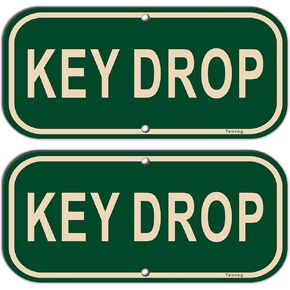 Key Drop Signs | 12 x 6 Inches Key Drop Box Signs Rust-Free Aluminum Weatherproof, Easy To Install, Indoor/Outdoor Use, 2 Pack