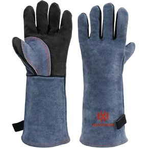 HZXVOGEN 16 Inches 932℉ Heat Fire Resistant Welding Gloves BBQ Grill Gloves for Arc Tig Mig Wood Stove Barking Oven Fireplace Welder Gloves – Free Size for Men Women