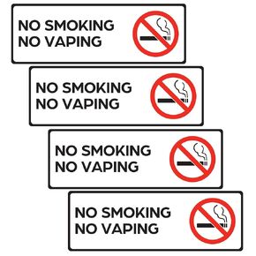 No Smoking No Vaping Sign (4 Stickers 7.3 in x 2.5 in) - No Smoking Sign - No Smoking Signs for Business - No Smoking Signs for Home - Airbnb Essentials for Hosts - Airbnb SIgns for Hosts