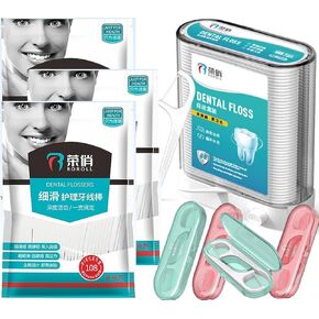 Dental Floss Picks, Flossers Picks for Adult Teeth, Packed in 1pc of Refillable Auto-Ejection-Case and 3pcs of Portable Cases, Hygienic Convenient, Smart Buy, 442pcs (White)