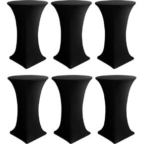 Cocktail Table Covers, 2 Pack - Fitted Stretch Spandex Square Corners Cocktail Tablecloths,High Top Table Cloths (Black, Fit for 30"-32" Diameter x 43" Height Tables)