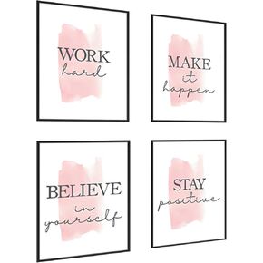 Set of 4 Framed Motivational Wall Art Quote Letters for Living Room Home Decor, Canvas Painting Posters Print Pictures Positive Words for Home Office Teen Bedroom Decoration Nordic