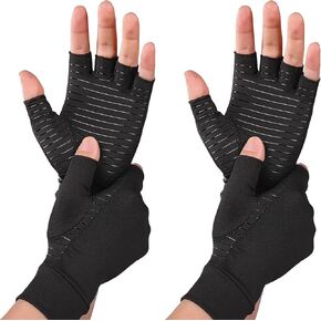 2 Pair Arthritis Pain Relief Gloves Fingerless Compression Gloves for Rheumatoid, Osteoarthritis, Carpal Tunnel Pain Relief, Women's Men's Black (Size M)