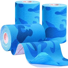 3 Pack Pro Kinesiology Athletic Tape Waterproof Muscle Support Adhesive Sport Tape for Pain Relief, Muscle & Knees Shoulder Ankle Neck Splints Joint Support (Blue Camo, 4in 5.5yd)