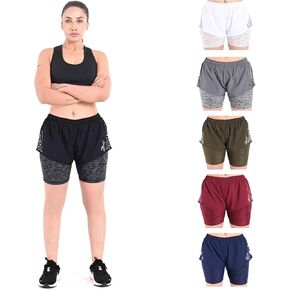 Women’s 2 in 1 Gym Running Shorts Workout, Athletic, Yoga, Jogging, Tennis, Shorts with built in Compression Liner