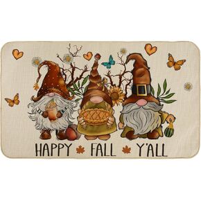 Happy Fall Y'all Doormat Fall Gnome Sunflower Butterfly Entrance Mat with Anti-Slip Rubber Autumn Harvest Floor Mat Rug for Thanksgiving Farmhouse Indoor Outdoor Kitchen, 17 x 29 Inch