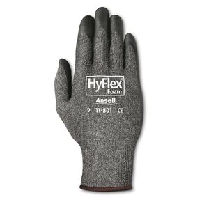 Ansell HyFlex 11-801 Nylon Glove, Black Foam Nitrile Coating, Knit Wrist Cuff, Large, Size 9 (Pack of 12)