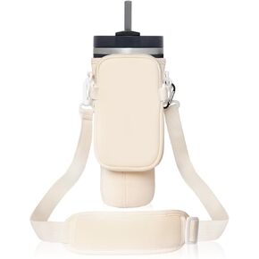 Water Bottle Carrier Bag for Stanley 40oz Tumbler, Water Bottle Holder with Removable Phone Pocket and Adjustable Strap, Bottle Pouch Holder for Stanley Cup Accessories to Hiking Camping