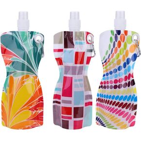 3PCS Collapsible Water Bottles, 580ml Reusable Outdoor Canteen Foldable Drinking Water Bags for Sports Hiking Biking Camping Traveling