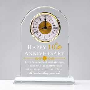 10th Wedding Anniversary Glass Quartz Clock Gifts for Her Him, 10 Years of Marriage Quartz Clock Gifts for Couple, Happy 10th Anniversary Clock Decoration Gifts for Husband Wife