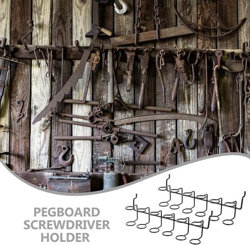 Cabilock 6 pcs Pegboard Screwdriver Holder peg Board Organizer Accessories pegboard Shelf Hooks Tool pegboard Hooks Black Shelves Black Hooks Metal peg Board Multi-Ring Tool Holders Grid in Saudi Arabia