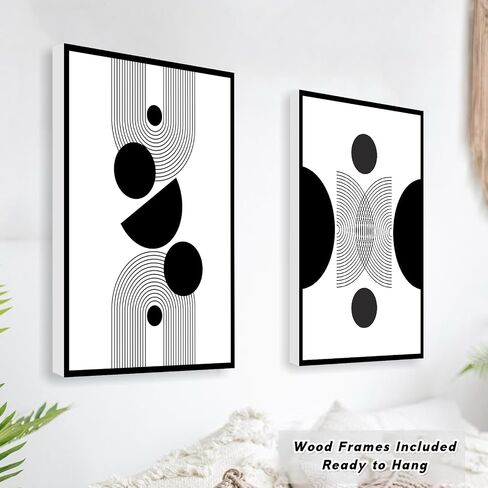 Framed Abstract Wall Art, Modern Boho Black and White Wall Decor Geometric Canvas Wall Art for Living Room Bedroom Bathroom Office, Ready to Hang (Set of 6, 8x10 Inch, Framed) in Saudi Arabia