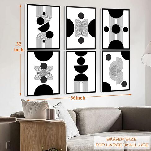 Framed Abstract Wall Art, Modern Boho Black and White Wall Decor Geometric Canvas Wall Art for Living Room Bedroom Bathroom Office, Ready to Hang (Set of 6, 8x10 Inch, Framed) in Saudi Arabia