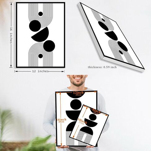 Framed Abstract Wall Art, Modern Boho Black and White Wall Decor Geometric Canvas Wall Art for Living Room Bedroom Bathroom Office, Ready to Hang (Set of 6, 8x10 Inch, Framed) in Saudi Arabia