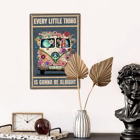 JOCASA Vintage Hippie Metal Poster Every Little Thing Is Gonna Be Alright Sign Room Decor-Retro Hippie Wall Decor Aluminum Metal Tin Sign for Home Office Bedroom Wall Decor, Signs Gift,12''x 8'' in Saudi Arabia