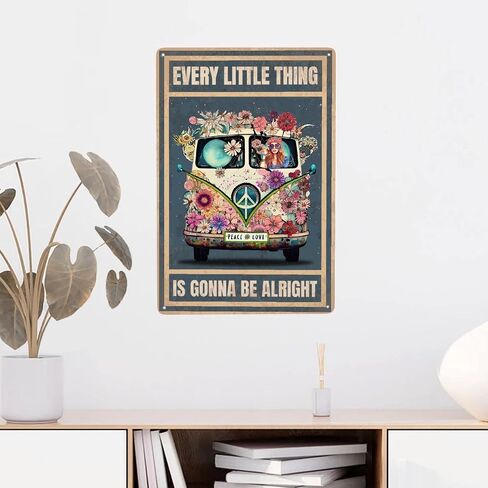 JOCASA Vintage Hippie Metal Poster Every Little Thing Is Gonna Be Alright Sign Room Decor-Retro Hippie Wall Decor Aluminum Metal Tin Sign for Home Office Bedroom Wall Decor, Signs Gift,12''x 8'' in Saudi Arabia