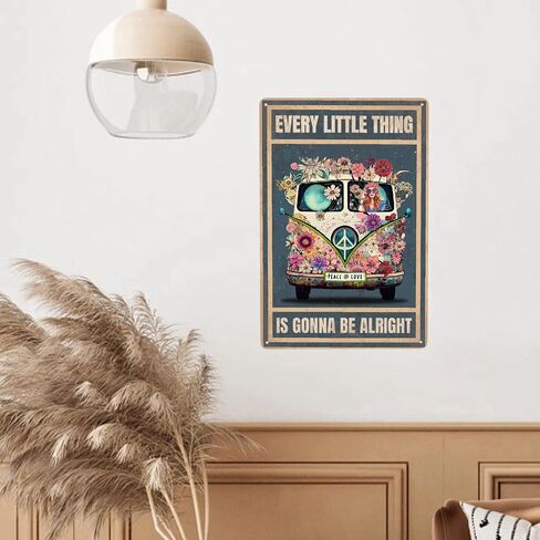 JOCASA Vintage Hippie Metal Poster Every Little Thing Is Gonna Be Alright Sign Room Decor-Retro Hippie Wall Decor Aluminum Metal Tin Sign for Home Office Bedroom Wall Decor, Signs Gift,12''x 8'' in Saudi Arabia
