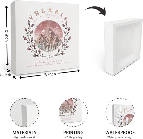 OFlich Book Lovers Wood Box Sign - Book Lovers Readers Gifts, the House of Wind Book Club Bookish Wooden Signs for Home Decor, Velaris Decor, Book Shelf Decor, Book Club Gifts 5x5 (Black-2) in Kuwait