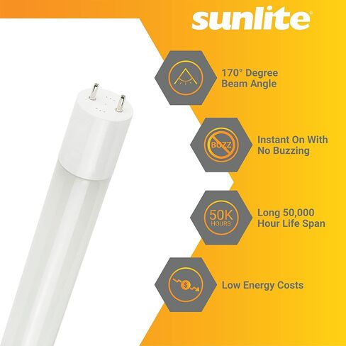 Sunlite 87925 LED T8 Plug & Play light Tube (Type A) 4 foot, 14 Watt (32W Equivalent) 2200 Lumens, Medium G13 Bi-Pin Base, Dual End Connection, Electronic Ballast Compatible, 3000K Warm White, 25 Pack in Saudi Arabia